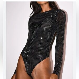 Meshki Selma diamonte Black Bodysuit nwot